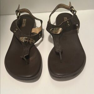 Michael Kors Brown Thong Sandals with Ankle Strap